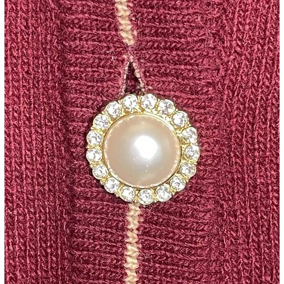 HILL HOUSE Wool Red Floral Embroidered Ruffle Pearl Button Cardigan Sweater S - Picture 8 of 8